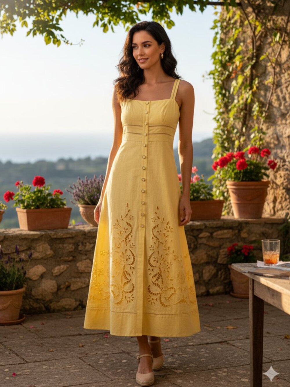 NEW Moon River Sleeveless Eyelet Detail Midi Dress Yellow